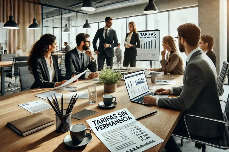 Reunión empresarial en oficina moderna sobre tarifas sin permanencia para empresas
