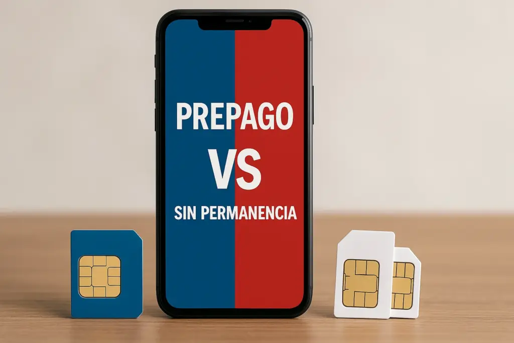 Comparativa visual entre tarifas móviles prepago y sin permanencia con tarjetas SIM.