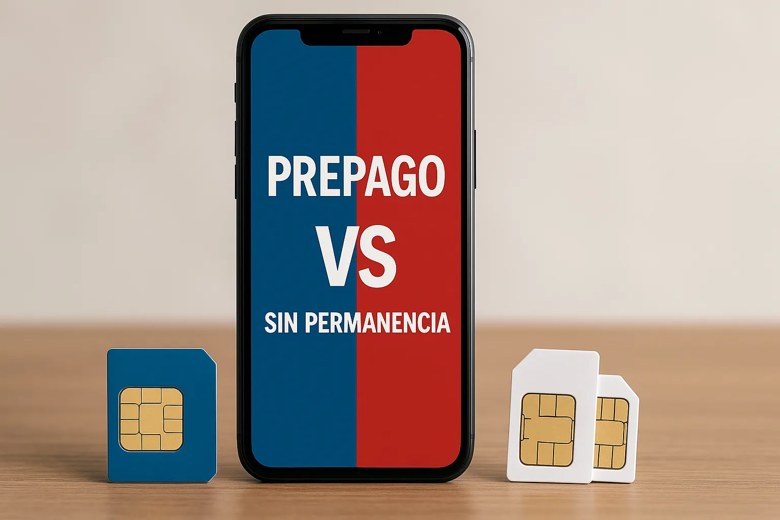 Comparativa visual entre tarifas móviles prepago y sin permanencia con tarjetas SIM.