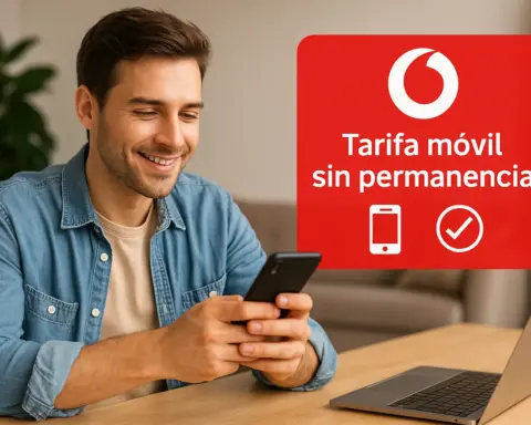 Hombre contratando tarifa Vodafone sin permanencia desde el móvil en casa