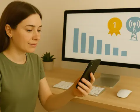 Usuario revisando ranking de tarifas móviles sin permanencia y buena cobertura