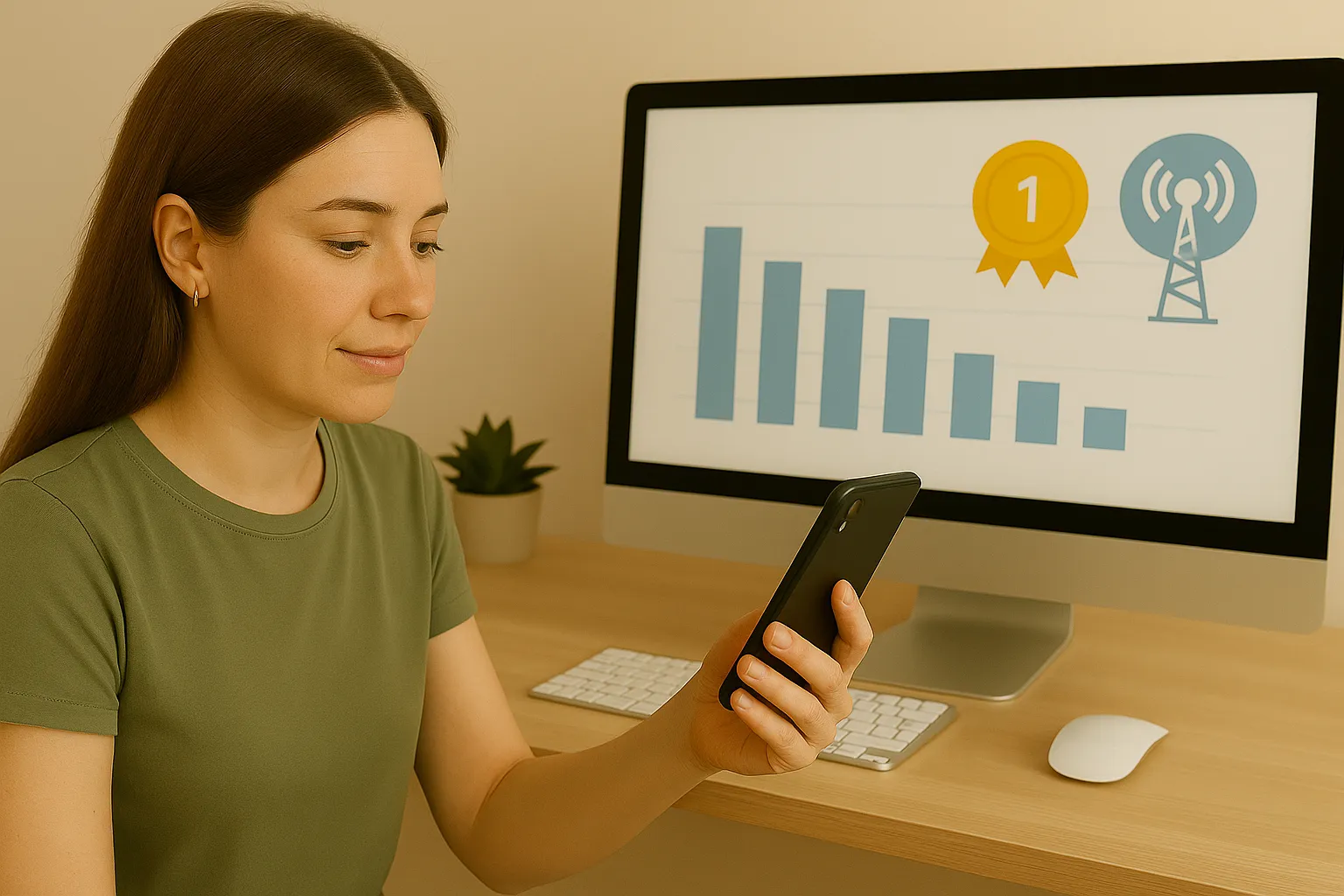 Usuario revisando ranking de tarifas móviles sin permanencia y buena cobertura