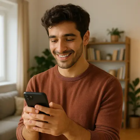 Hombre navegando por internet sin preocupaciones gracias a su tarifa móvil ilimitada sin permanencia.