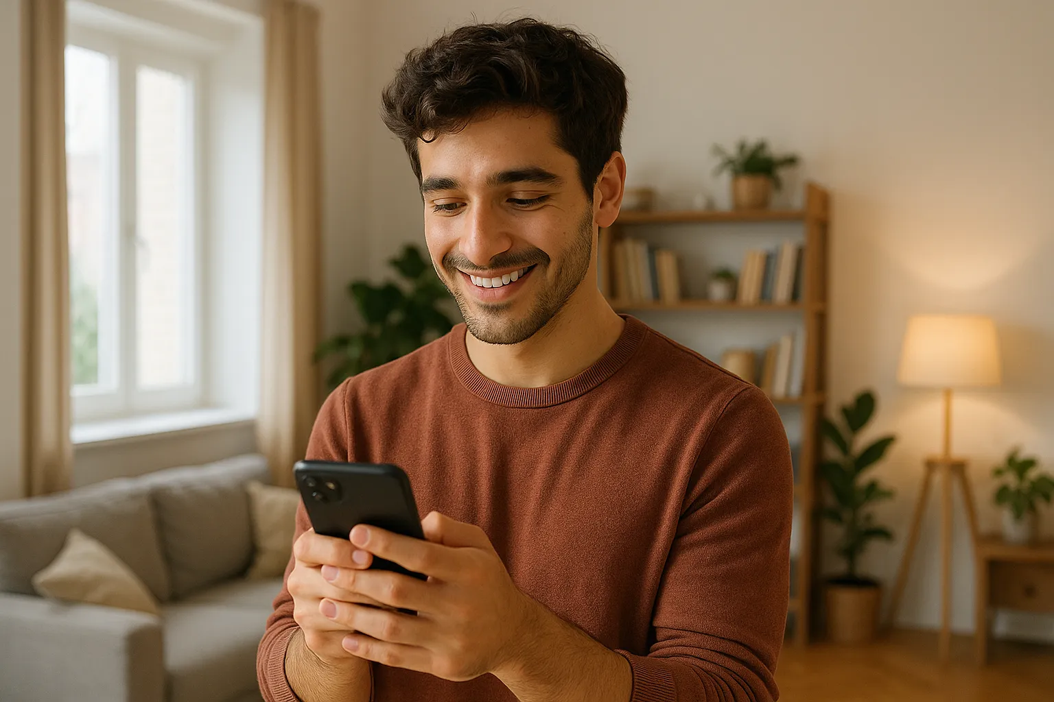 Hombre navegando por internet sin preocupaciones gracias a su tarifa móvil ilimitada sin permanencia.