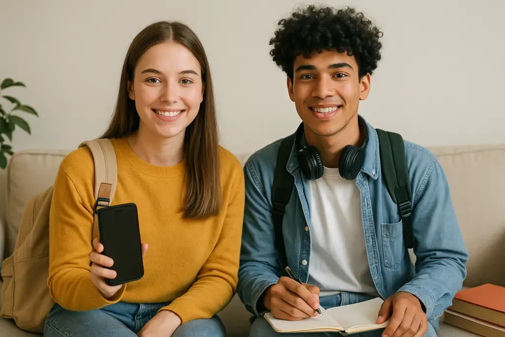 Estudiantes comparando tarifas móviles sin permanencia para jóvenes