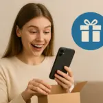 Persona recibiendo móvil incluido en tarifa sin permanencia.