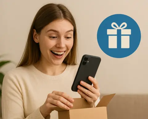 Persona recibiendo móvil incluido en tarifa sin permanencia.