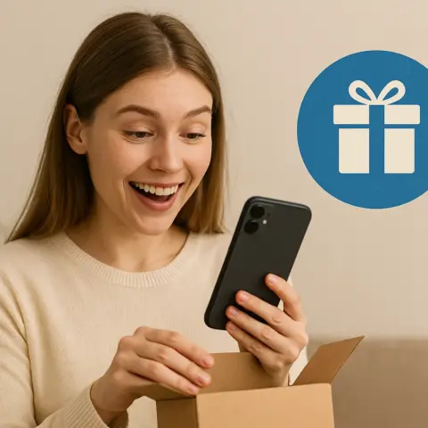 Persona recibiendo móvil incluido en tarifa sin permanencia.