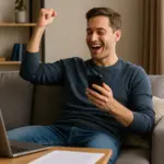 Persona feliz con smartphone, simbolizando la libertad de tarifas sin permanencia