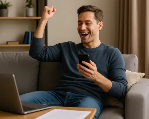 Persona feliz con smartphone, simbolizando la libertad de tarifas sin permanencia
